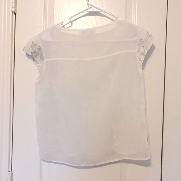 A&F Sheer White Silver Metallic Floral Top XS Extra Small - Picture 2 of 9